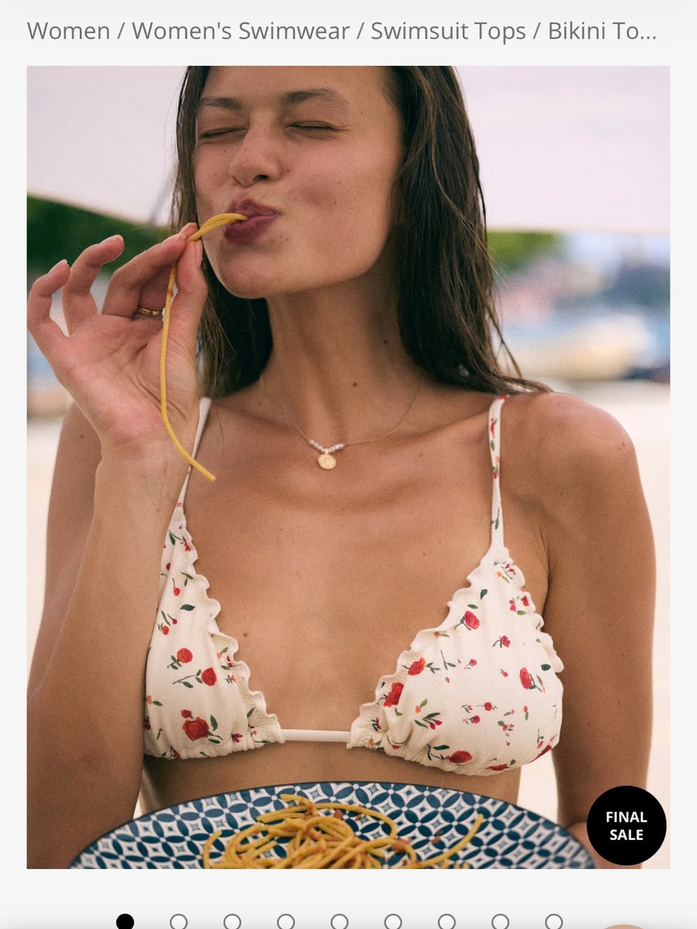 Everyday Sunday Cream Triangle Bikini Top with Red Floral Trim